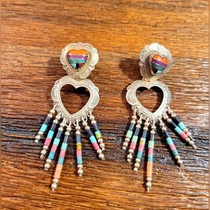 Vintage Sterling Silver Multi Color Stone Earrings